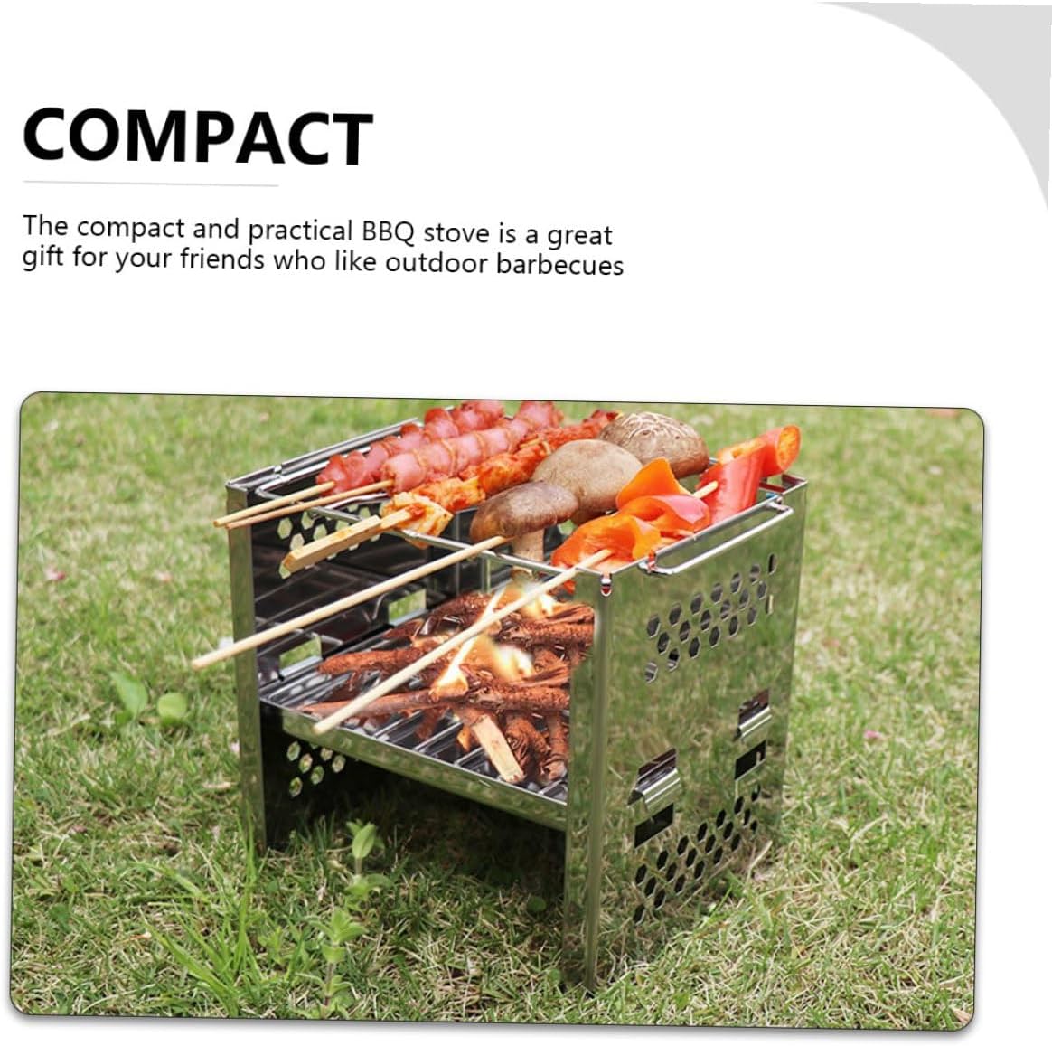 Zerodeko Stainless Steel Bbq Grill Portable Foldable Barbecue Stove Adjustable Height Outdoor Camping Picnic Garden Firewood Burner Tool