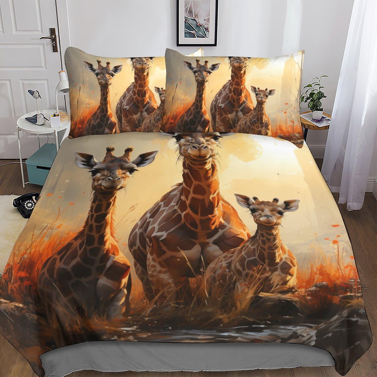 Parure de lit 3 pièces imprimé animal avec couette girafe 200x200