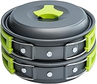 MalloMe 10-Piece Camping Mess Kit: Lightweight Non-Stick Aluminum Pots, Pans, Utensils for Backpacking & Campfires