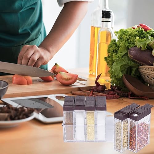 Vista 5 de URALFA Recipientes pequeños para especias con tapas 2 en 1, paquete de 24, mezcladores de especias con agujeros ajustables y tapas, tarros de Marrón