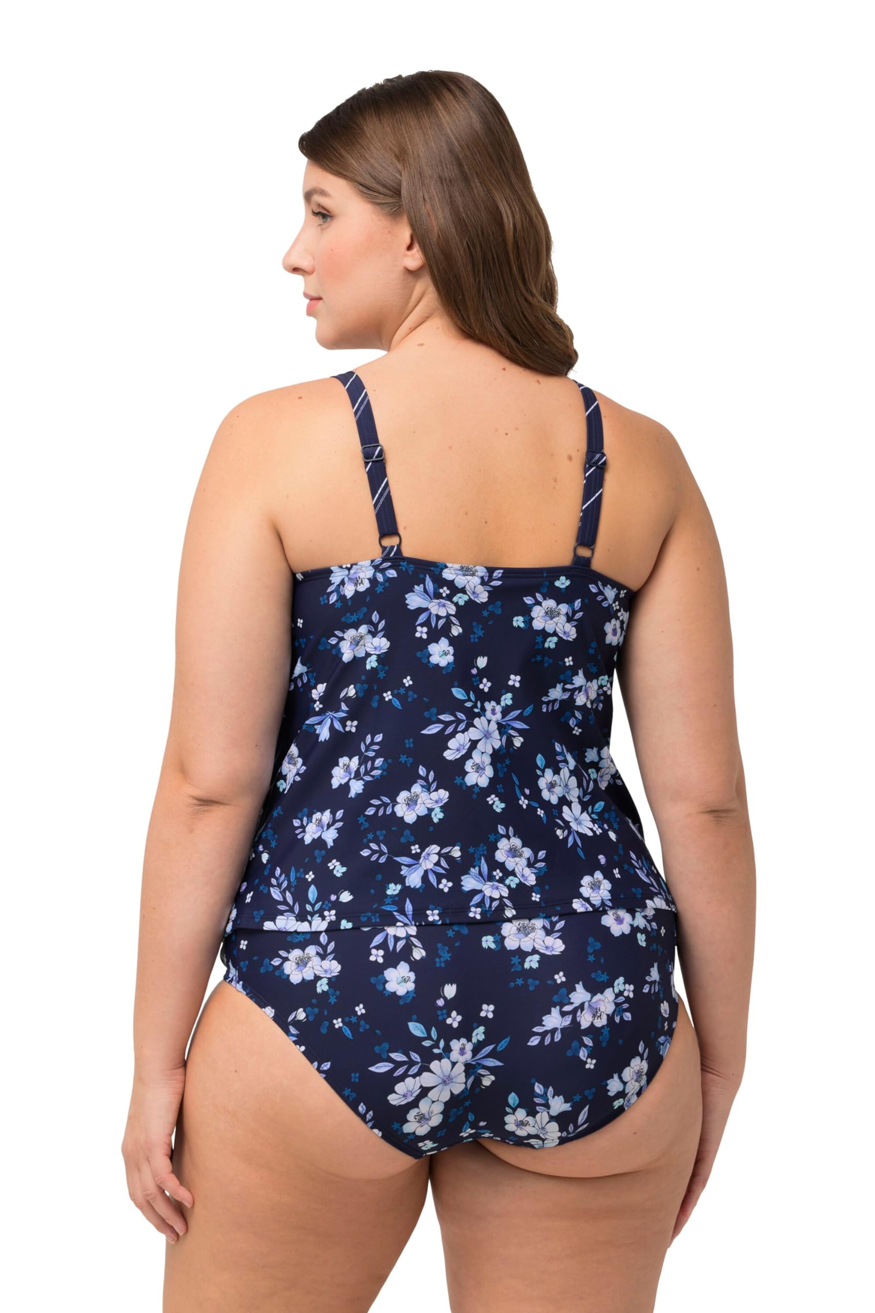 Ulla Popken Damen große Größen Übergrößen Plus Size Tankini, Umstandsmode, Blüten/Ringel, Raffung, verstellbare Träger 825430