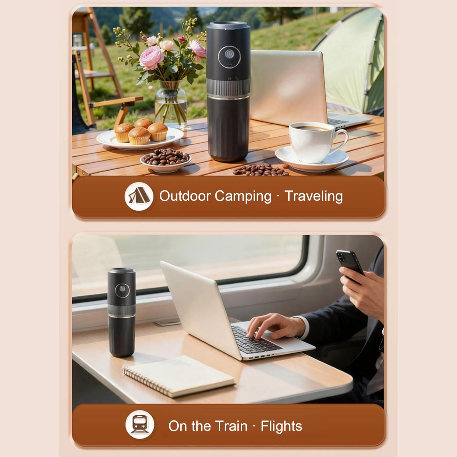 Yosoo Portable Electric Coffee Grinder and Brewer with Stainless Steel Filter, Travel Coffee Grinder Cup, Rechargeable Battery, 350ml Capacity, for Home, Office, and (2566 English Version)