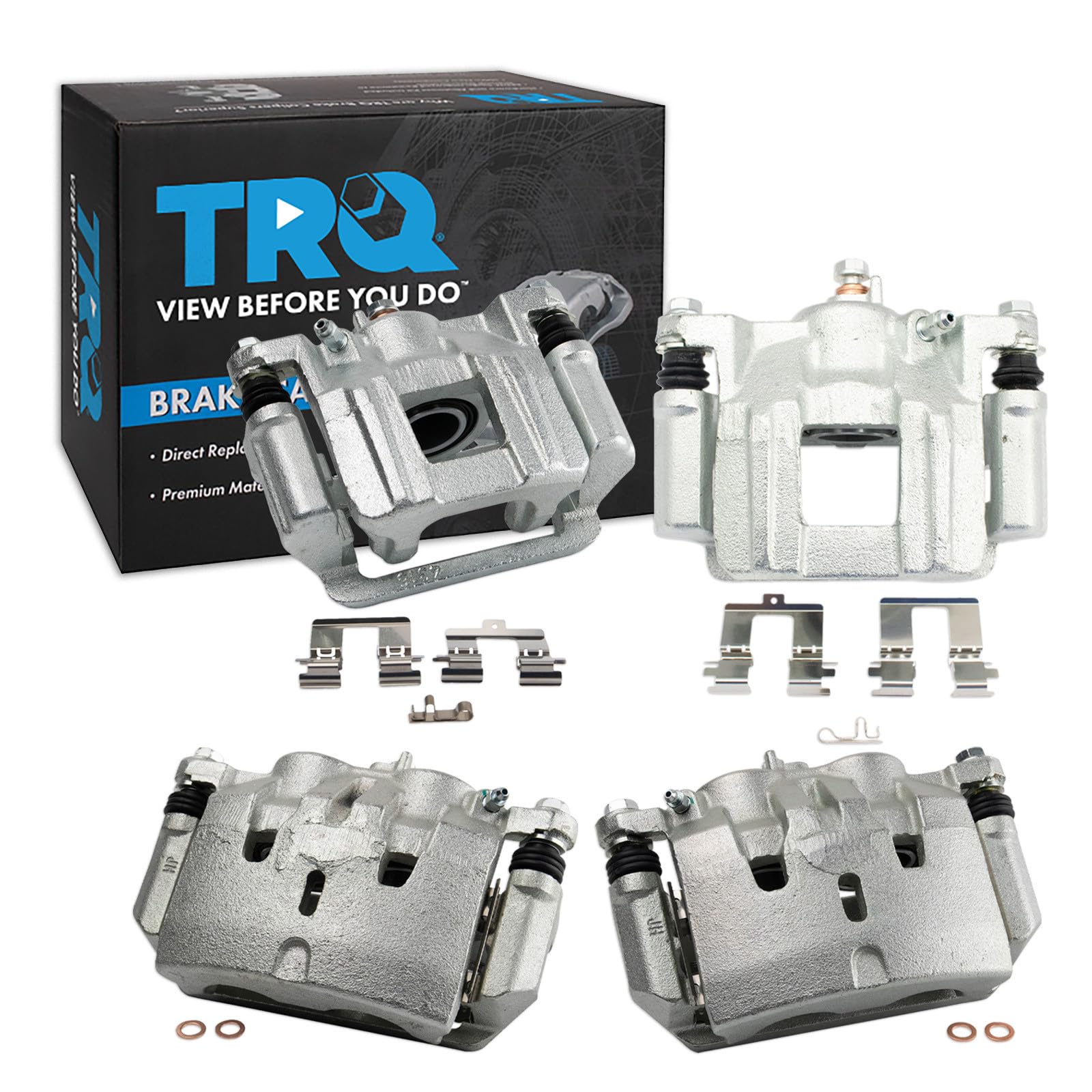 TRQ Front and Rear Brake Caliper Set Zinc Coated Brackets Compatible with 2009-2015 Honda Pilot