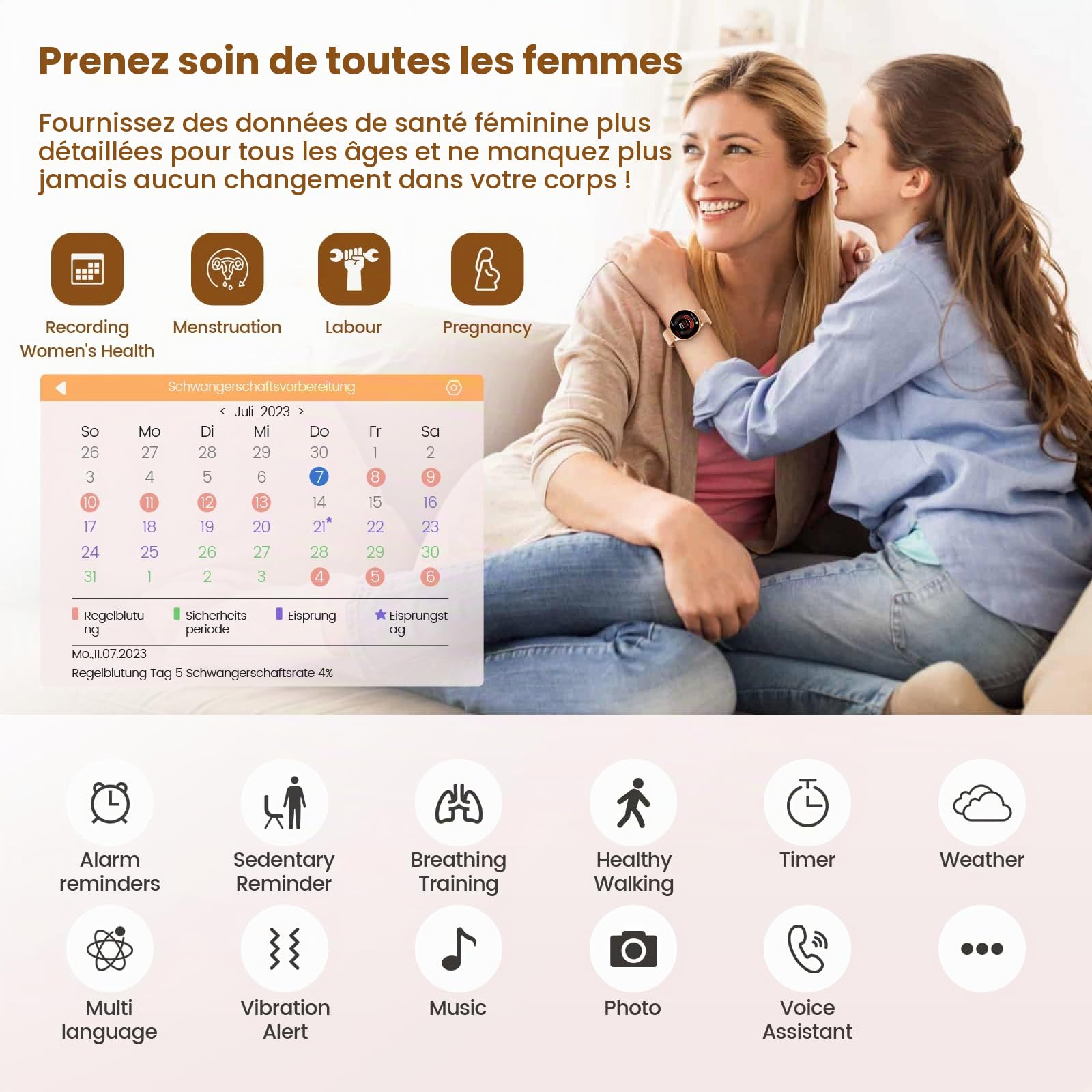 SLOKSFil Montre Connectée Femme avec Appel Bluetooth, 1,39'' HD Smartwatch Ronde, 24H Fréquence Cardiaque/Tension Artérielle, SpO2/Sommeil, 120+ Sports Podomètre Roségold (Or Rose)