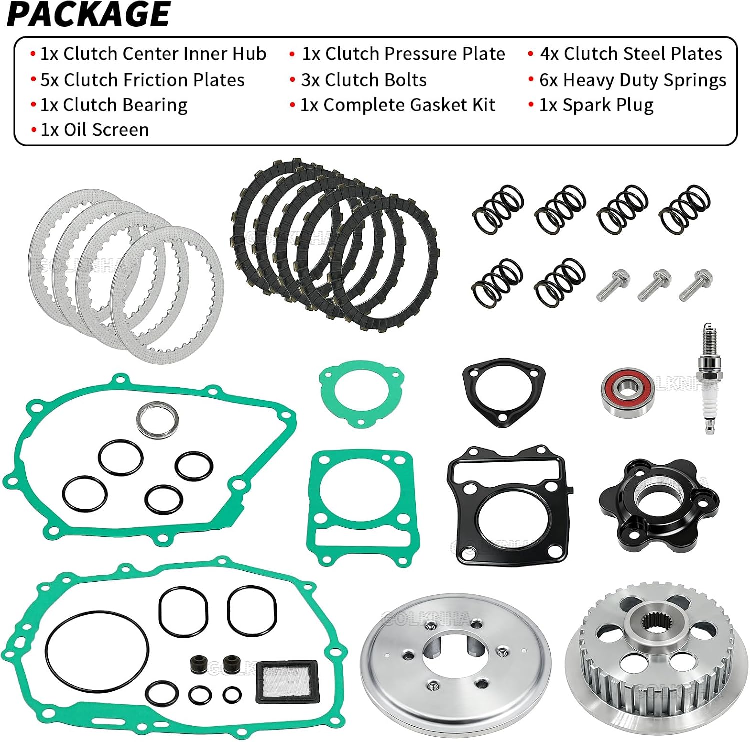 Clutch Kit & Lifter Plates Billet CNC & Complete Gasket Kit for Honda Grom MSX 125/ABS Monkey Z125M/ABS OEM# 22201-KPG-T00 22321-KPG-T00