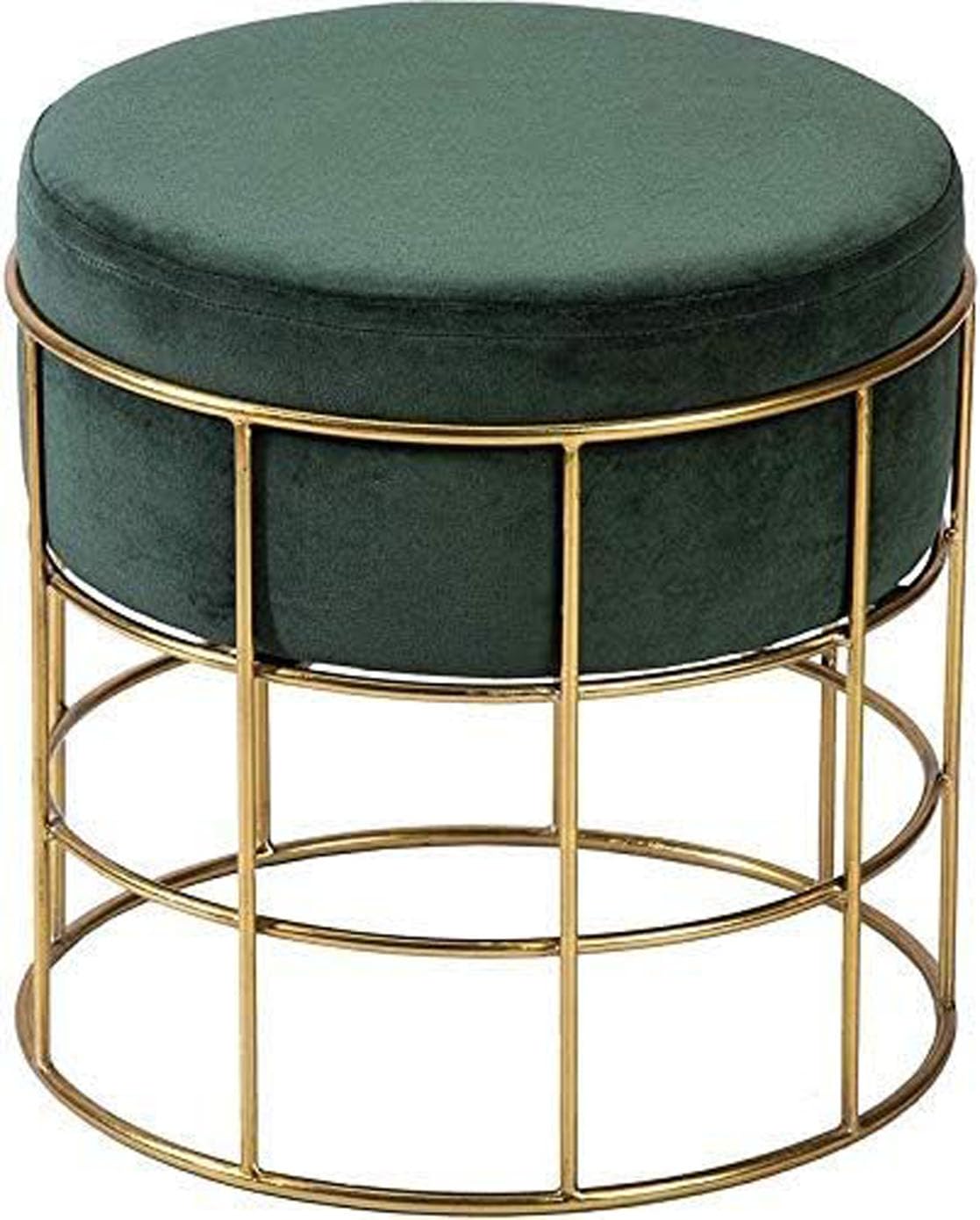 IronKaar Round Velvet Ottoman Makeup Vanity Stool with Metal Legs for Living Room, Bedroom, or Office. Upholstered with Pleated Design. Round Ottoman with Metal Legs and Velvet Otoman (Green)-image-35
