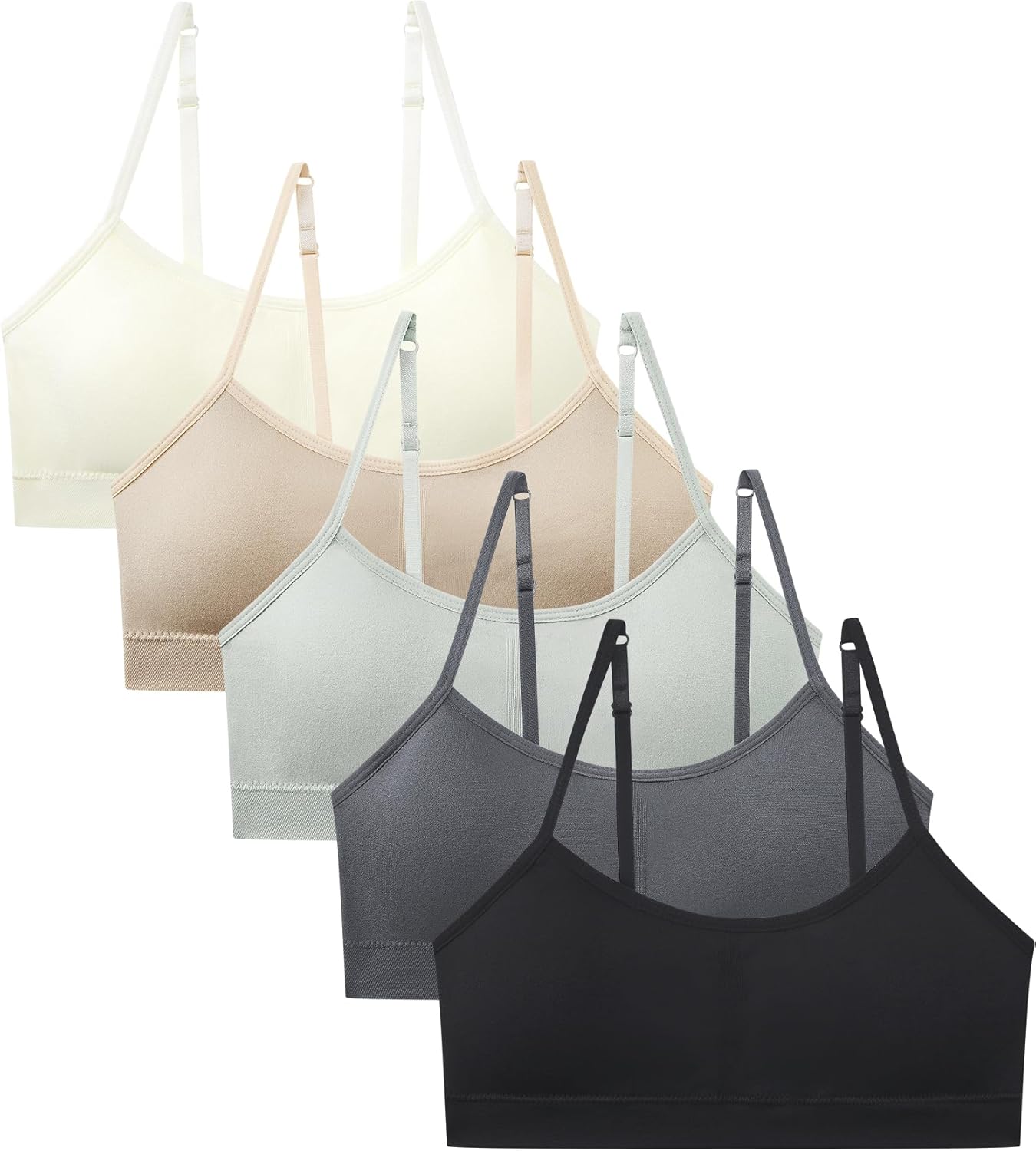 Suekaphin Girls Training Bra Padded Seamless Soft Bras for Girls with Adjustable Strapes Removable Pads Pack of 5