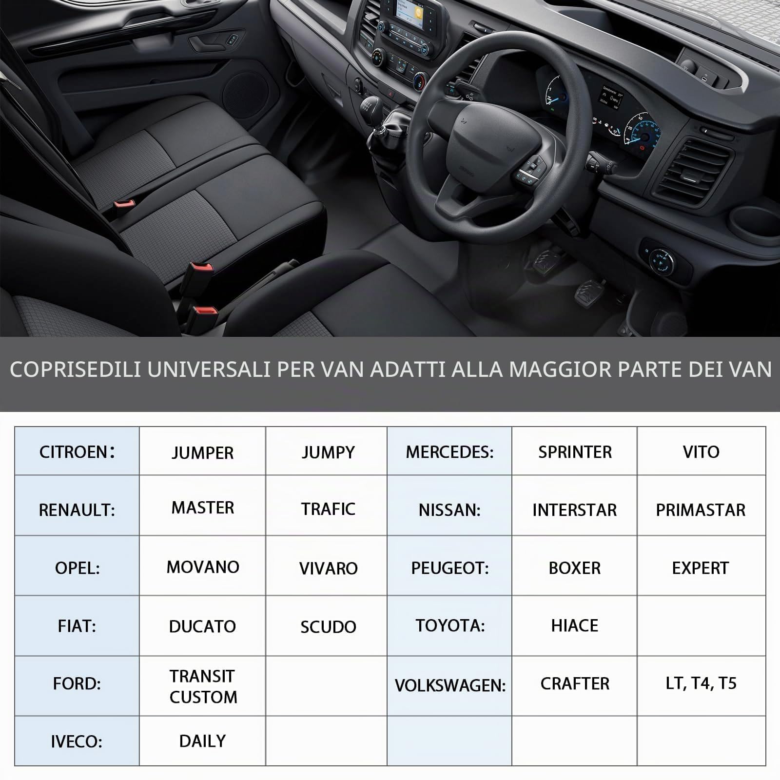 TOYOUN Coprisedile Universale per Furgone 3 Posti Ecopelle e Tessuto Stampato Coprisedile Auto 2 In 1 Coprisedile Singolo e Doppio Grigio