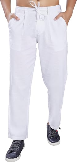DIVISIVE Men's Relaxed Fit Front Pleated Cotton Linen Blend Trousers