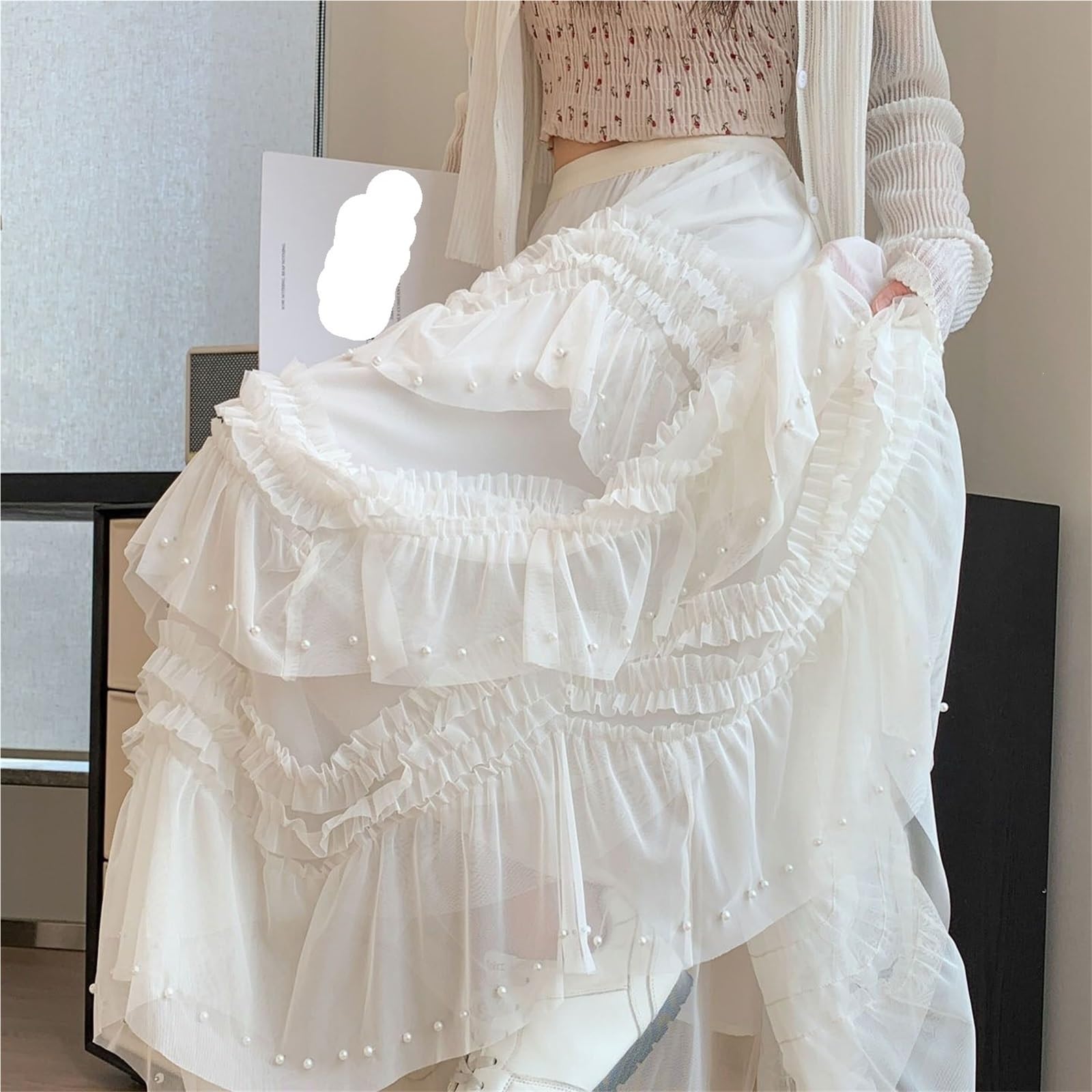 Gonna Lunga Asimmetrica in Tulle a Pieghe da Donna Primavera Estate