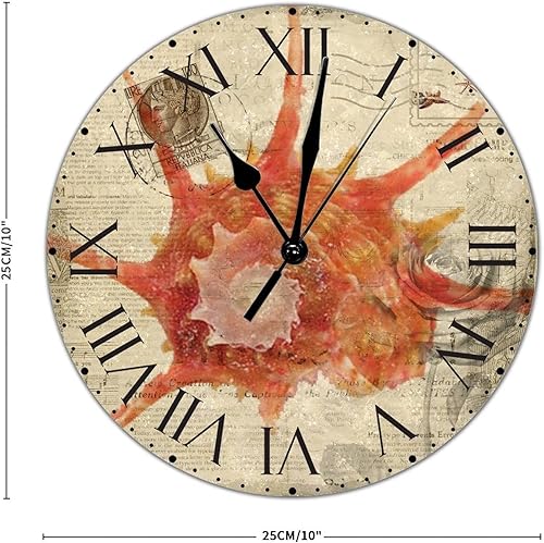 Miniatura 75 de ArogGeld Reloj de pared con diseño de estrella de mar antigua francesa, de cloruro de polivinilo, con números romanos, de 10 pulgadas, funciona