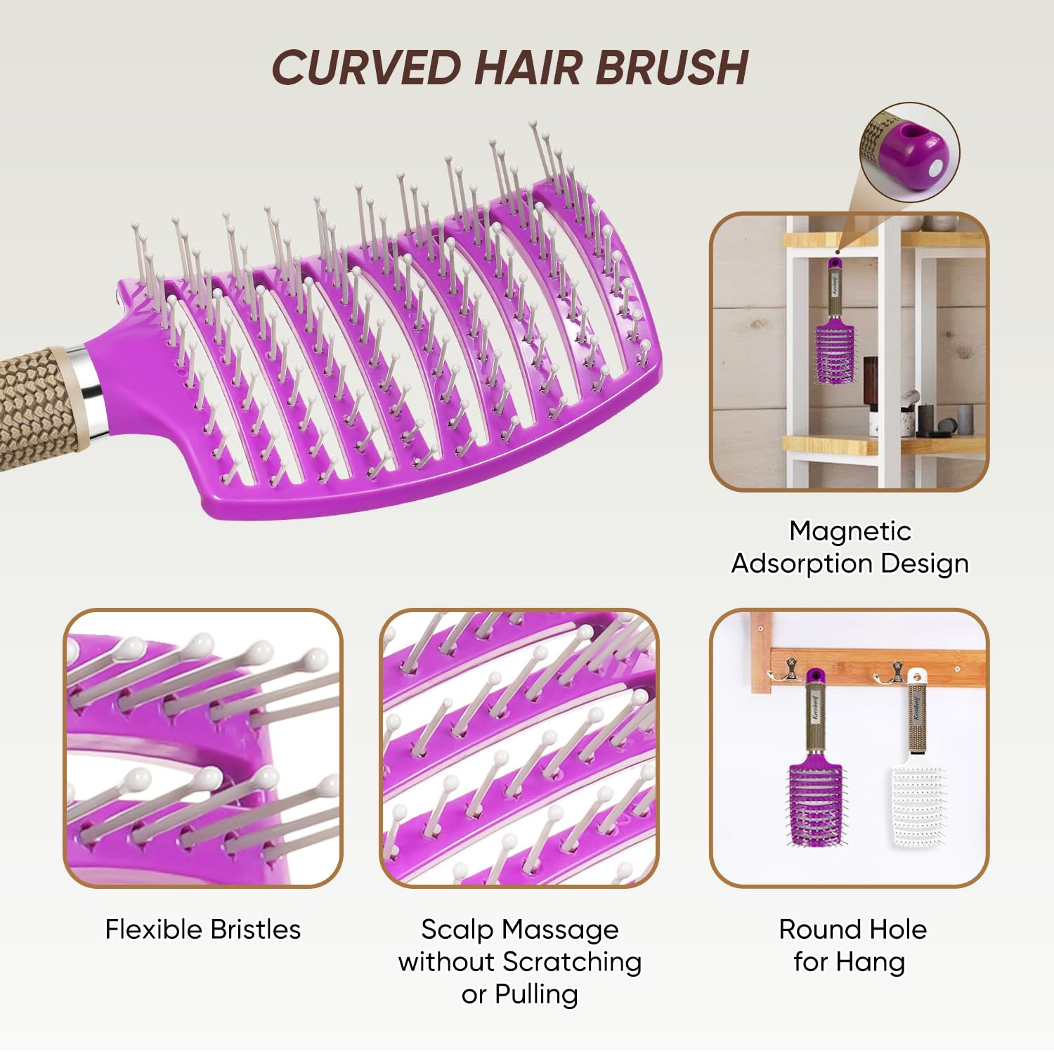 Paquete de 2 cepillos desenredantes curvados y ventilados para cabello húmedo y seco, cepillo de pelo de paleta para un secado más rápido, cepillo desenredante para mujeres y hombres,