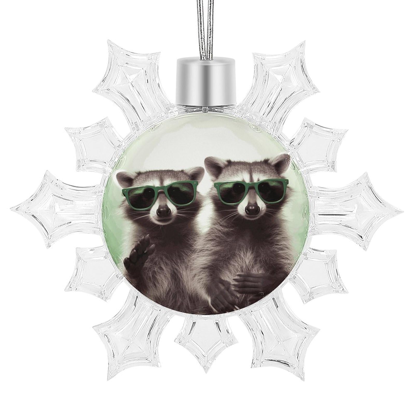 Pendentif amusant raton laveur vert 10,4 x 8,9 cm pour décoration de Noël festive