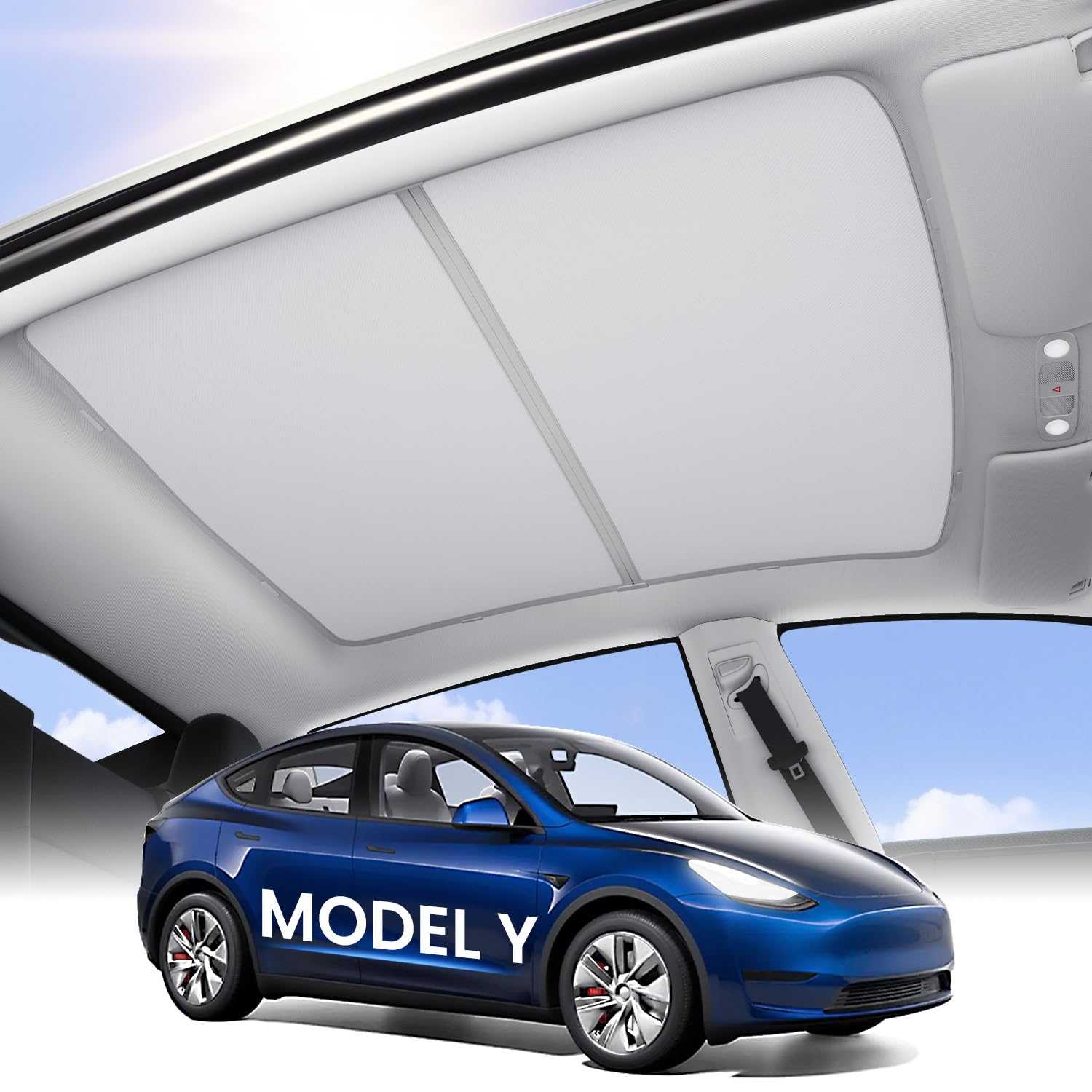 Zanch Tesla Model Y Sunshade Roof [2025 Cooling Tech, UV Reflective] Magnetic No Sag Foldable Roof Glass Sun Shade for Model Y (2020-2025) Tesla Accessories 2026 2025- Grey
