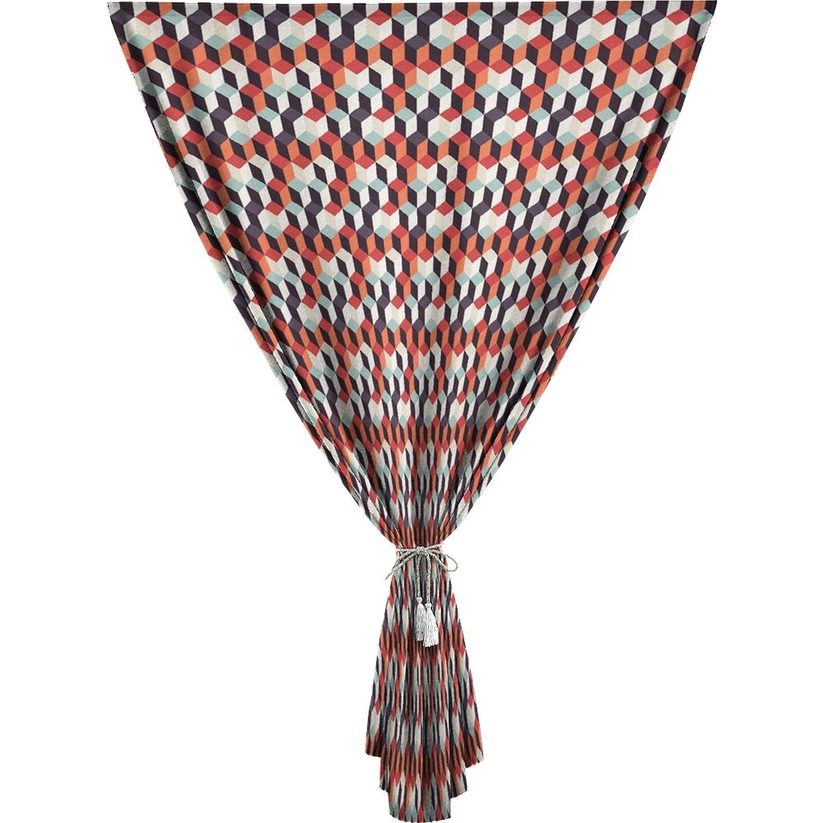 XISUNYAAutohesion Curtains, Geometric Window Curtain Panel, Retro Cubes Flat Artsy Boxes in Abstract Print Thermal Lnsulated Room Darkening Small Drapes,47W x54L Inch