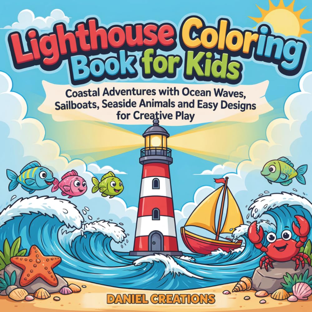 Lighthouse Coloring Book for Kids: Coastal Adventures with Ocean Waves, Sailboats, Seaside Animals and Easy Designs for Creative Play