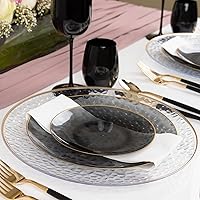 Vista 50 de PARTY BARGAINS 7" & 10" Organic Collection Hammered Appetizer and Dinner Plates Combo with Gold Rim – Transparent White, 32-Pack Disposable Plastic
