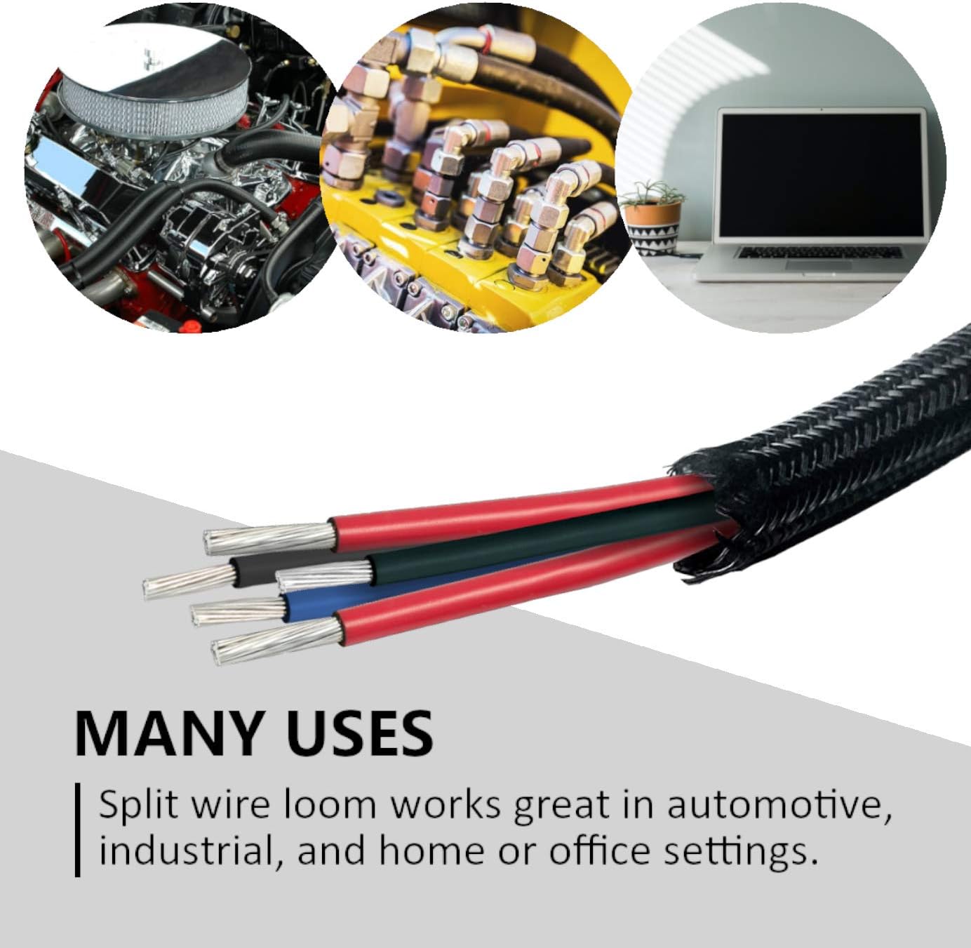 Best Deal MGI SpeedWare Braided Split-Sleeve Wire Loom for High-Temperature Automotive Harness and Home Cable Management 25 feet (1/2)