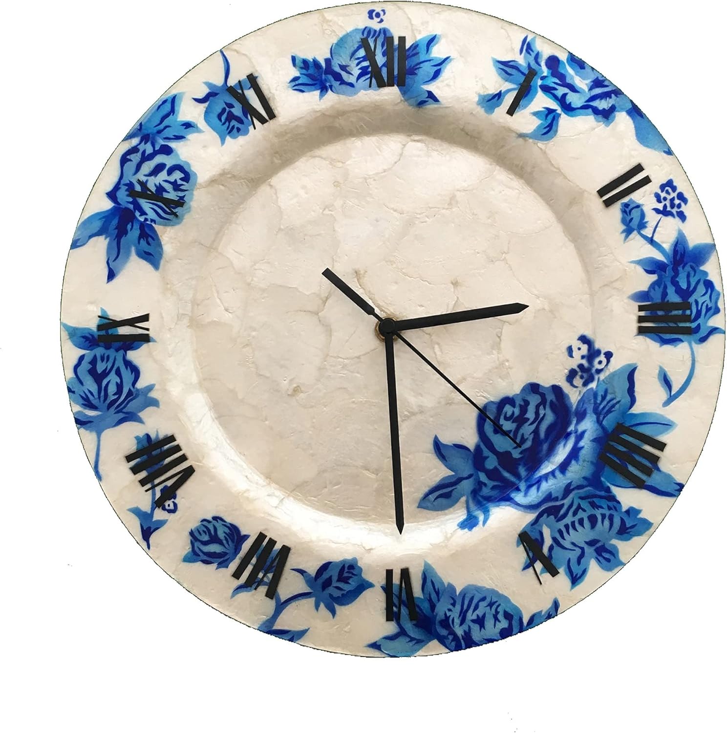 Eangee Home Design 13 Inch Diameter Wall Clock with Blue Flowers (m1504)