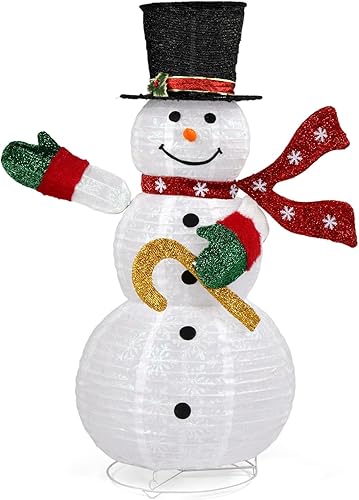Muñeco de nieve iluminado de 4 pies, muñeco de nieve iluminado con 100 luces LED, decoraciones navideñas para exteriores, patio, muñeco de nieve con