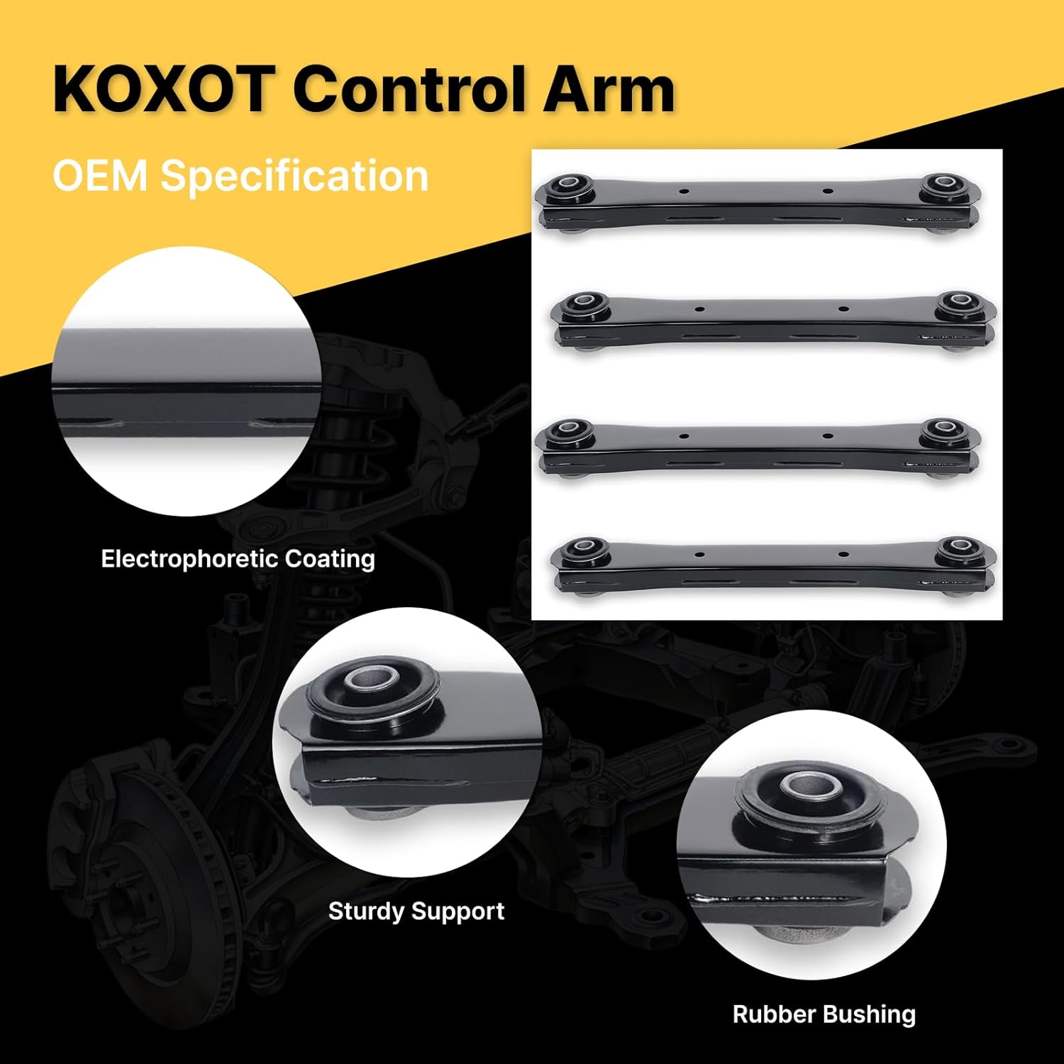 4pc Front Upper & Lower Control Arm Kit for DODGE 2006-2008 Ram 1500, 2003-2009 Ram 2500, 2003-2010 Ram 3500(CH52013798AA / K641927, CH52013797AC / K641867), Black, KT-4PCS-013