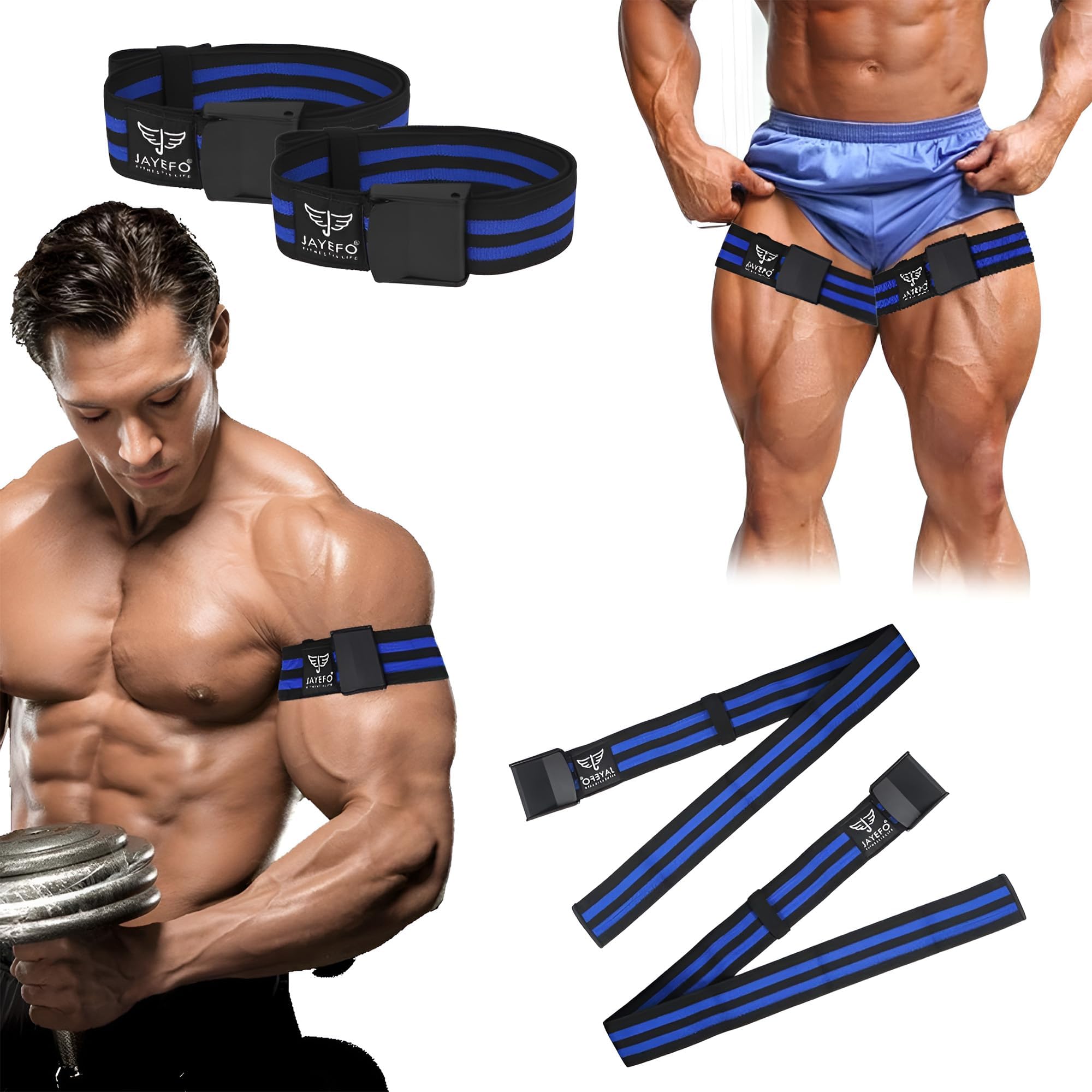Jayefo Sports Muscle Blaster Blood Flow Restriction Bands Occlusion Straps Biceps Builder Weightlifting Powerlifting Fitness Training Gym 4 Pack