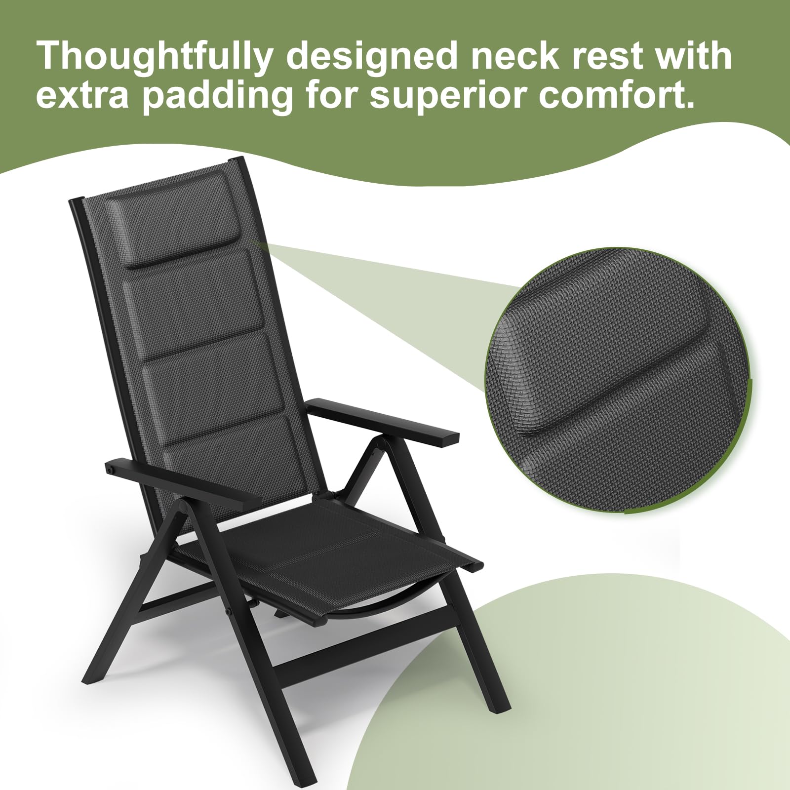 JUMMICO Fauteuil de Jardin Extérieur en Aluminium｜7 Positions Réglables, Dossier Haut｜Design Pliant et Portable｜Idéal pour Balcon, Jardin, Terrasse et Espaces Extérieurs｜Lot de 2