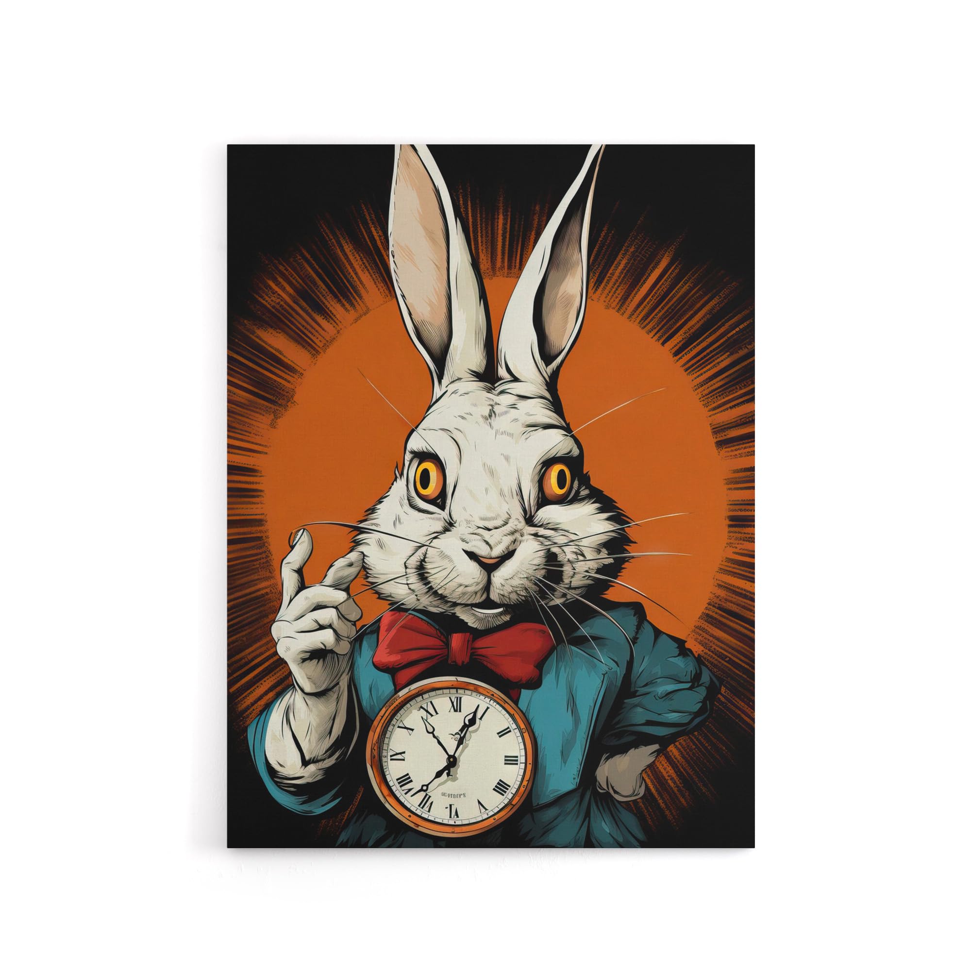 Artery8 Red Alice Adventures In Wonderland White Rabbit Canvas Wall Art Print 24X32: Iconic Rushing Figure Portrayed In Expressive Tones, Classic Image Of Wonder And Haste