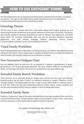 Miniatura 9 de EASYGENIE Kit de historias de genealogía hojas de trabajo, gráficos y formularios para preservar la historia familiar y los ascendentes (30 hojas)