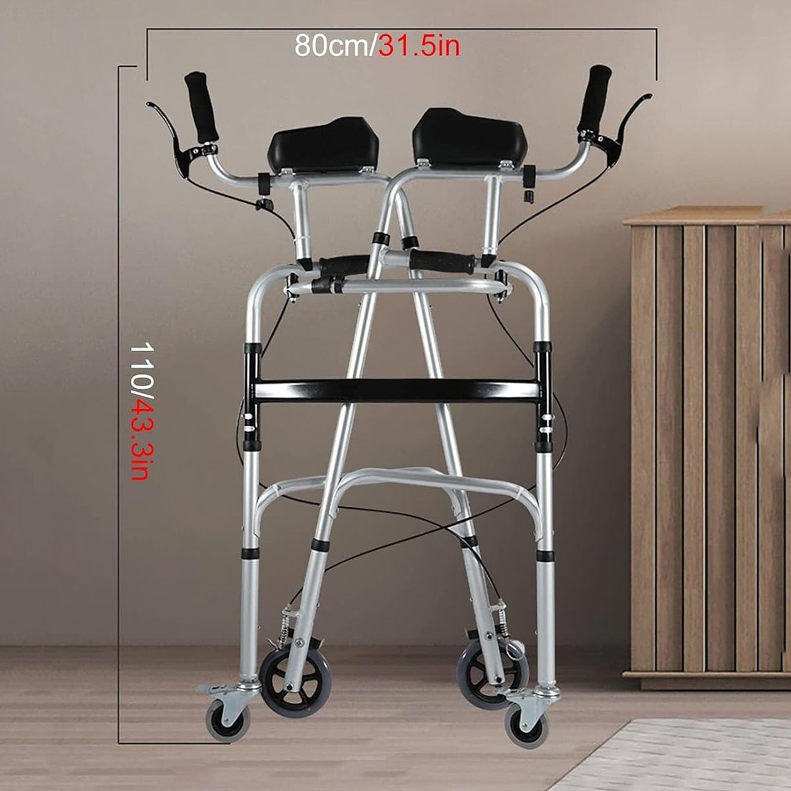 Rama do chodzenia Postawa pionowa Chodzik na kółkach Rollator na 4 kołach Regulowana wysokość Pomoc do chodzenia dla osób starszych Używana z podkładką pod podłokietnik dla seniorów