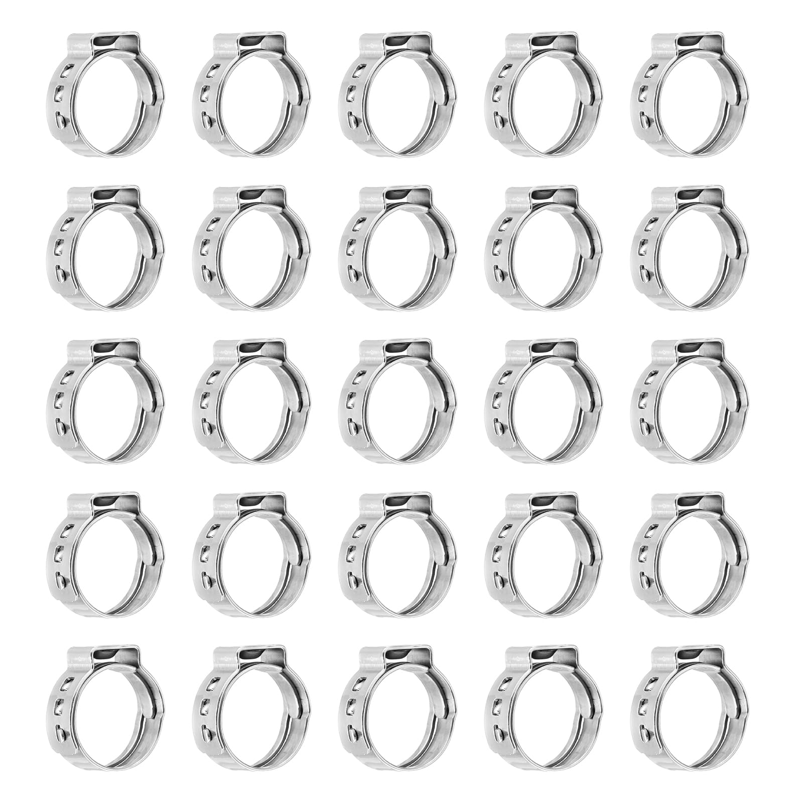 sourcing map 25Pcs 12.8-15.2mm Single Ear Hose Clamps 304 Stainless Steel Polished Stepless Hose Clamp for Automobile Pipe Connections Home Appliance Wiring and Pipes, Silver