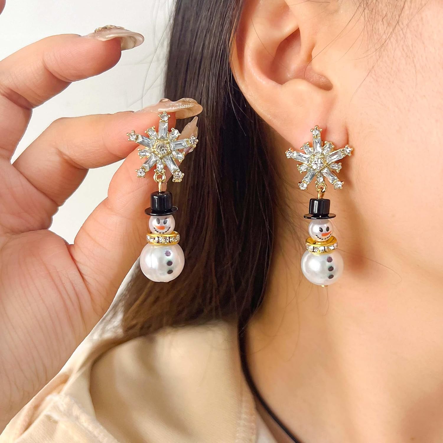 Christmas Earrings for Women Dainty Santa Hat Snowman Snowflake Drop Dangle Earrings Crystal Festival Holiday Christmas Jewelry - Image 5