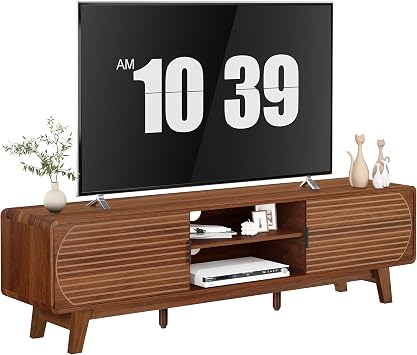 Turtle&Myrtle Mid Century Modern TV Stand with Sliding Doors, TV Consoles, Media Consoles for TV up to 70 Inch, Entertainment Center with Storagefor Living Room, 63 Inch Walnut