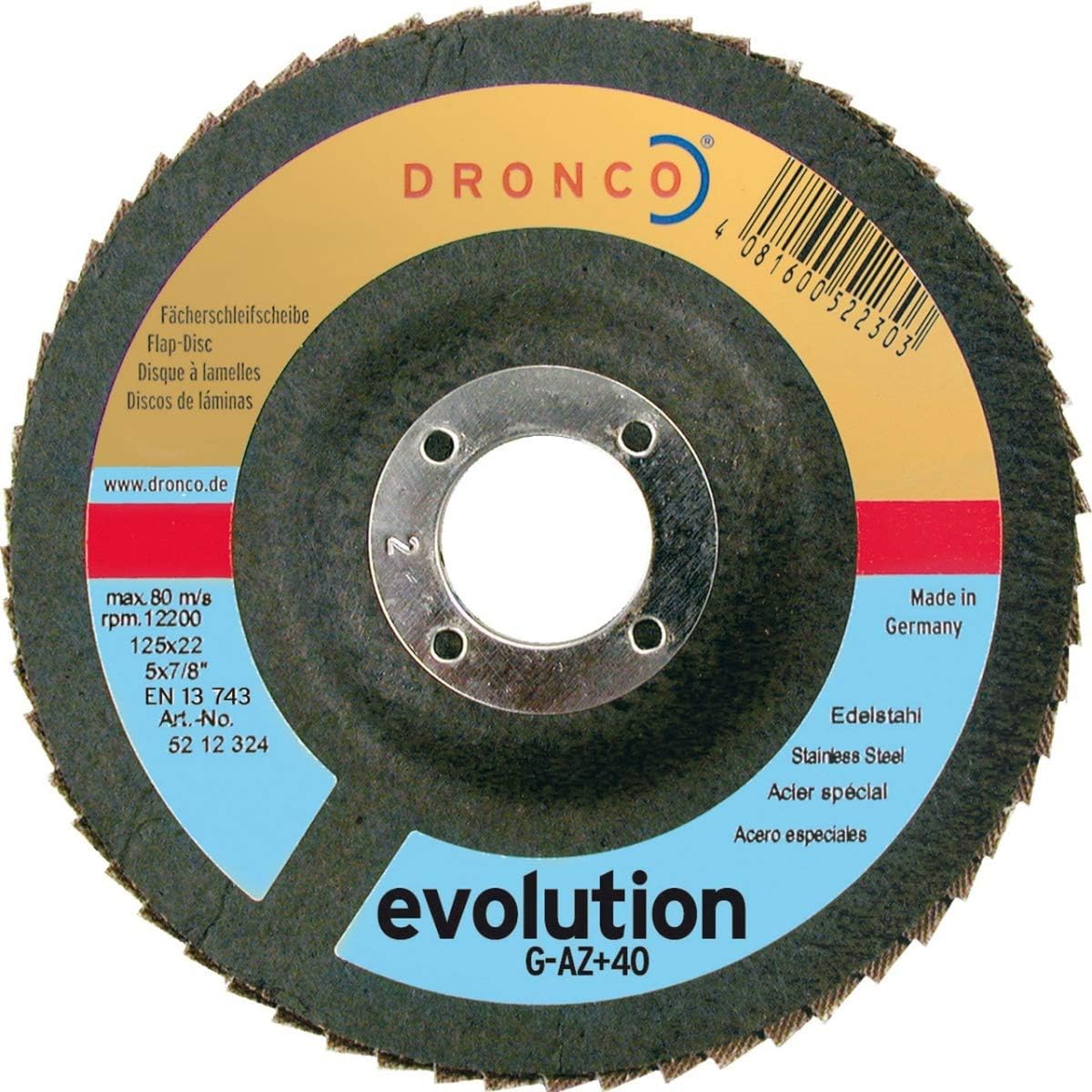 DroncoFan Grinding Disc G-AZ MAXX Disc Dimensions 125 x 22.23 Grit 40 Disc Shape Straight