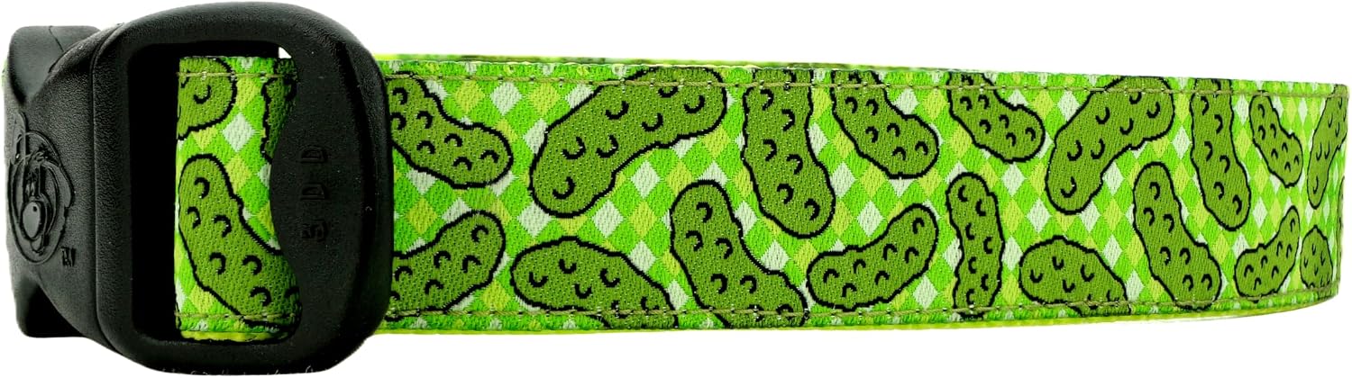 Dill Pickle Dog Collar + Leash Gingham Pickle Dog Collar + Dog Lead with Pickles 3 Dirty Dawgz 1" Wide for Medium Large and X-Large Dogs 1" Wide (Medium 1" (14"-22" Neck))