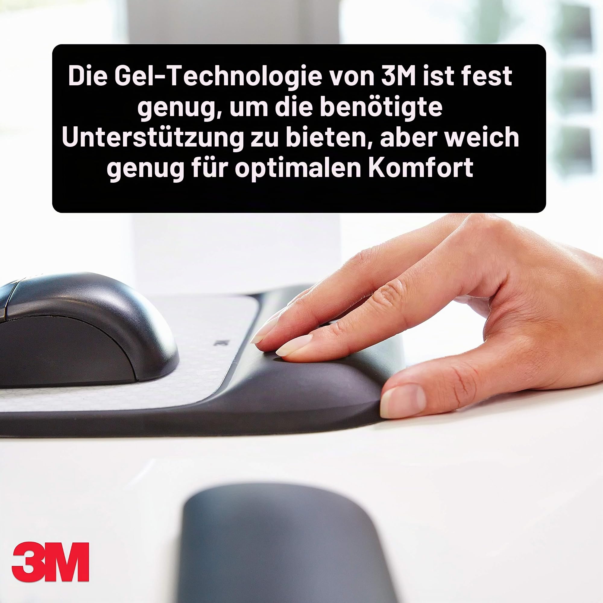 3M Präzises Mauspad mit Gel-Handgelenkauflage, beruhigender 3M-Gel-Technologie und seidenmatter Bezug für ganztägigen Komfort, optische Maus Leistung und batteriesparendes Design (MW85B), 8.4" x 8.8"