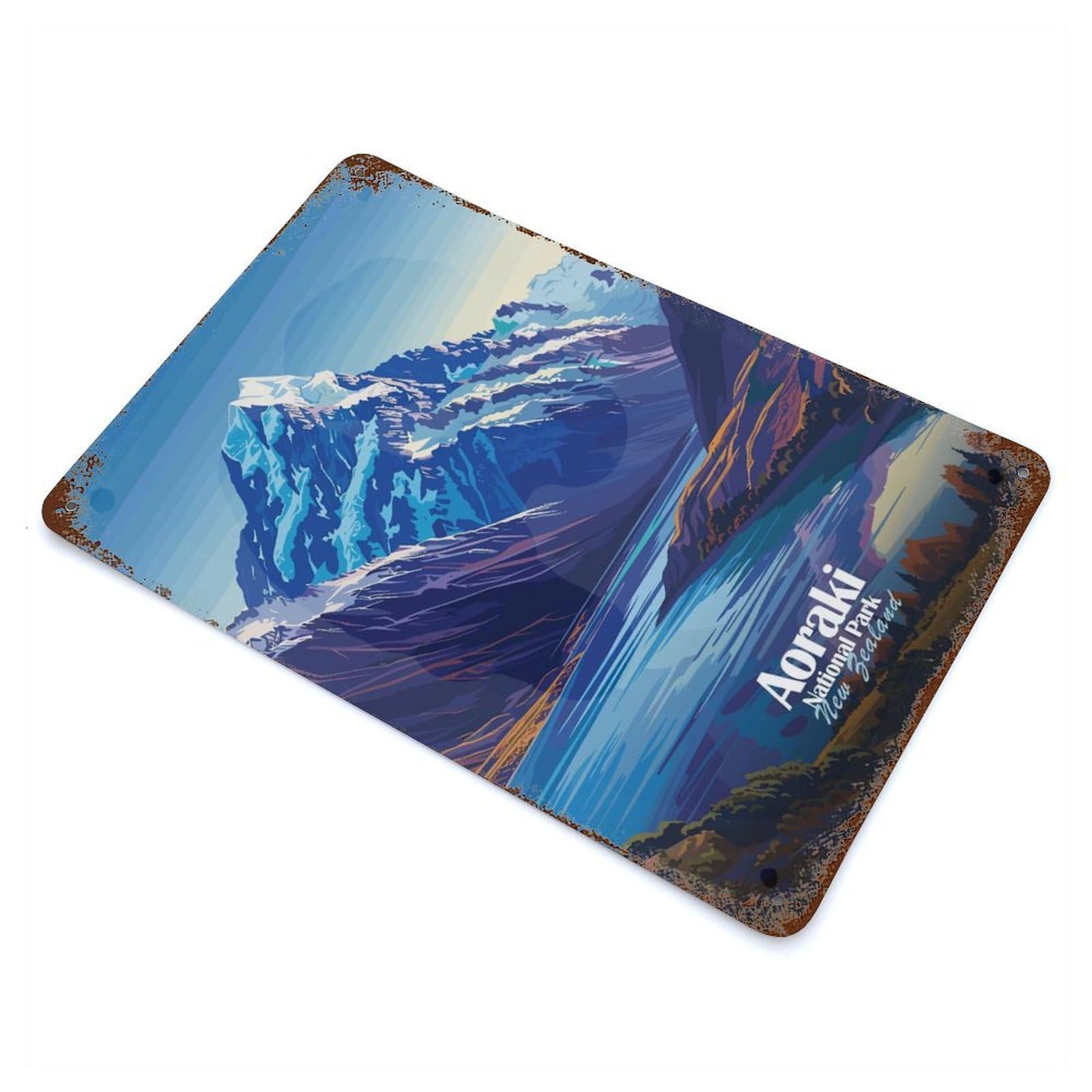 Aoraki National Park, New Zealand Weathered Tin Sign 11.8"x7.9", Vintage Wall Decor for Garage, Pub Or Kitchen