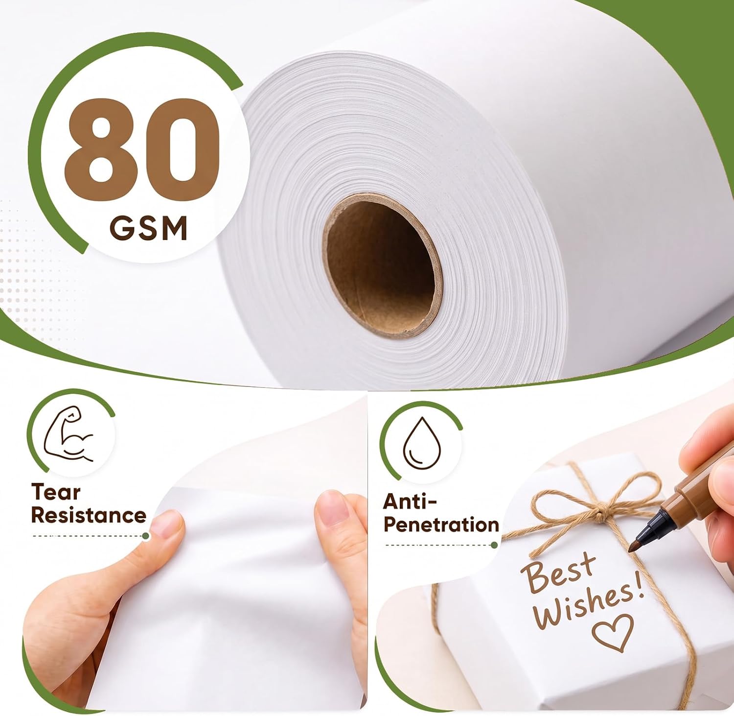 Teddy Run White Kraft Paper Roll,24''x1200''(100'), White Wrapping Paper