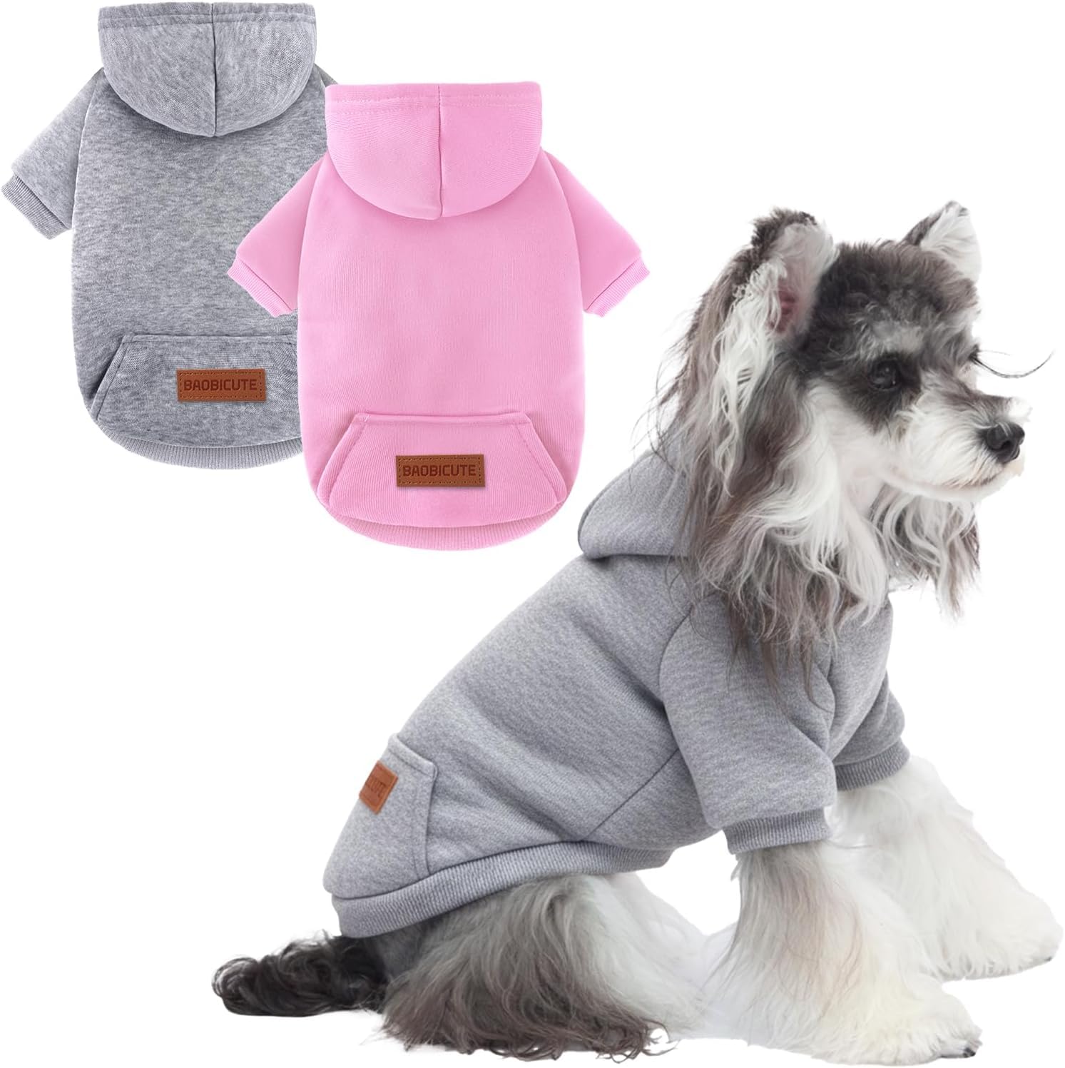 Photo 1 of 2 Pack Dog Hoodie Warm Hood Dog Sweater Cold Weather Small Dogs Sweatshirt Comfort Pet Clothes for Small Medium Dogs with Pockets Cats Chihuahua Clothes for Male Female Girl Boy Sporty Daily Wear