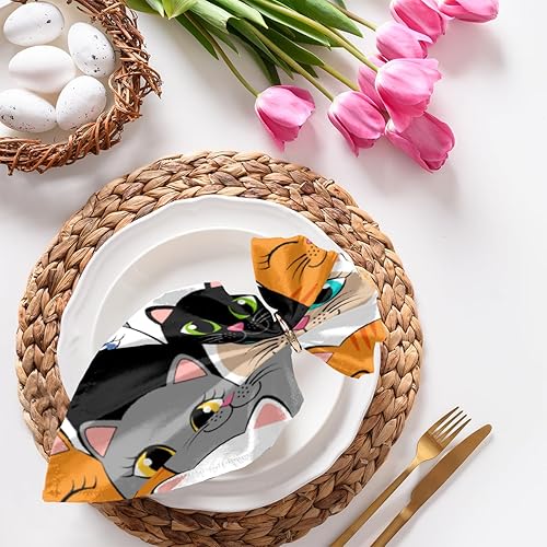 Cloth Napkins Set of 6 Cat 20x20 Inch Cloth Napkins Cute Cat Washable Reusable Kitchen Dinner Napkins Table Decor for Wedding, Holiday Party, Home,