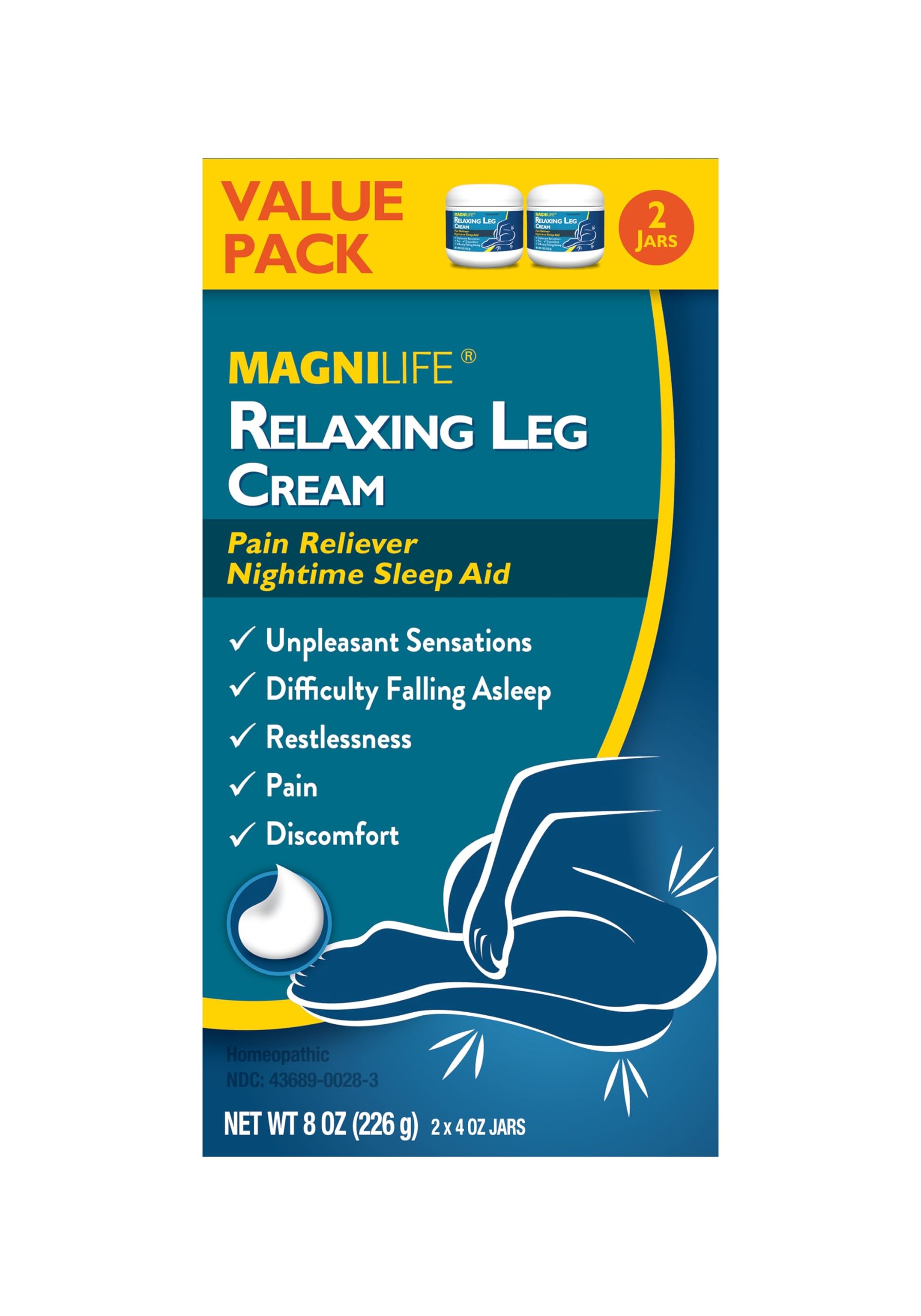 MagniLife Crema rilassante per le gambe, penetrazione profonda topica per alleviare il dolore e la sindrome delle gambe senza riposo, lenisce naturalmente i crampi, il disagio e il lancio con lavanda