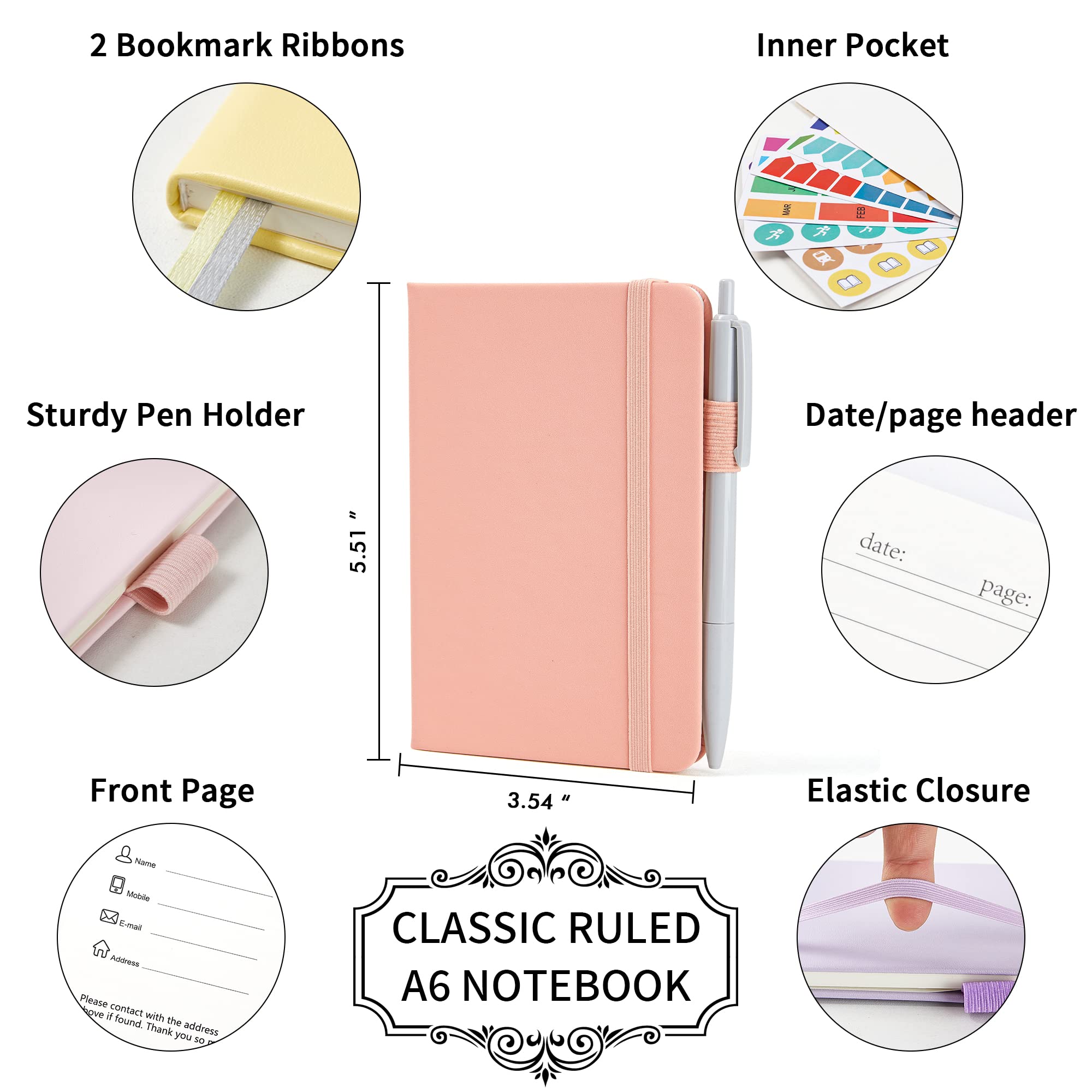 Set 6 Taccuini Tascabili Feela - Copertina Rigida, Righe, Con Penne, Formato A6 - Foto 2