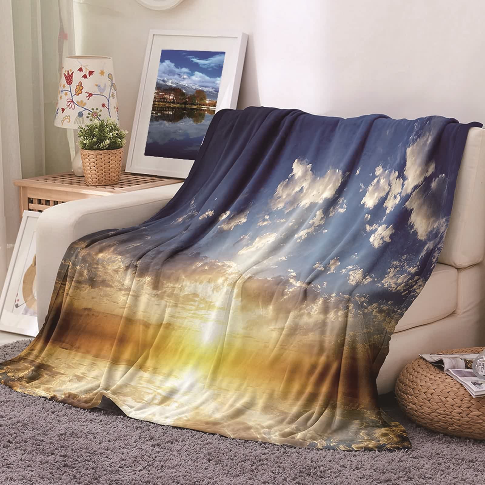 Couverture polaire haut de gamme KnSam flannel bleu blanc doré 80x120