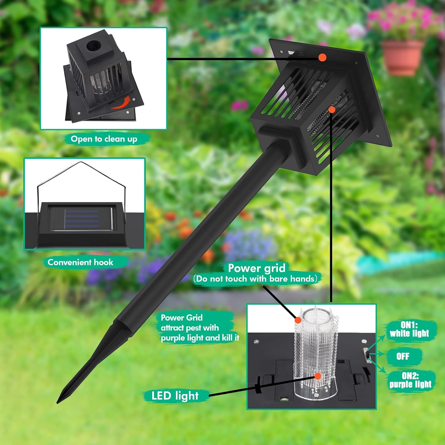 2 Pcs Solar Bug Zapper Outdoor, Waterproof LED Mosquito Zapper Outdoor Solar Powered Mosquito Killer Light Lamp for Indoor & Outdoor Use
