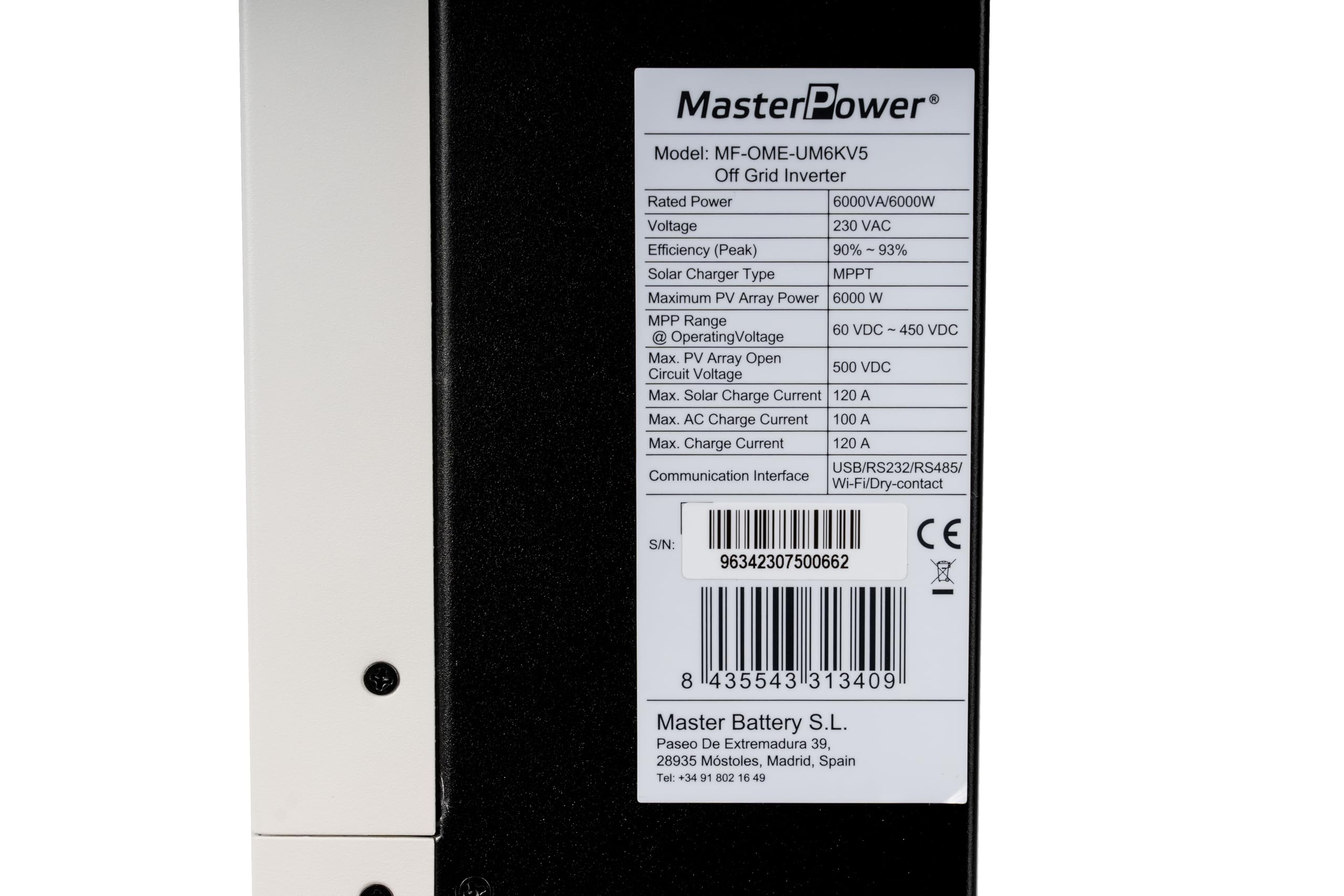 Master Power UM-V5 Hybrid-Wechselrichter, 6000 W, 48 V, MPPT 120 A, bis 6000 W, mit Doppelausgang für intelligentes Lademanagement + WLAN