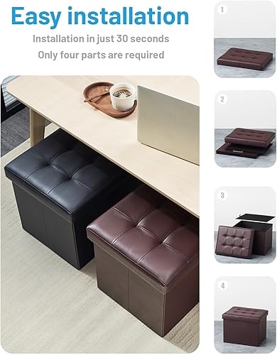 Miniatura 5 de Storage Ottoman Foot Rest Stool, Small Leather Storage Ottomans Bench, Folding Foot Stool with Handles Lid, Foot Rest Under Desk for Living Room