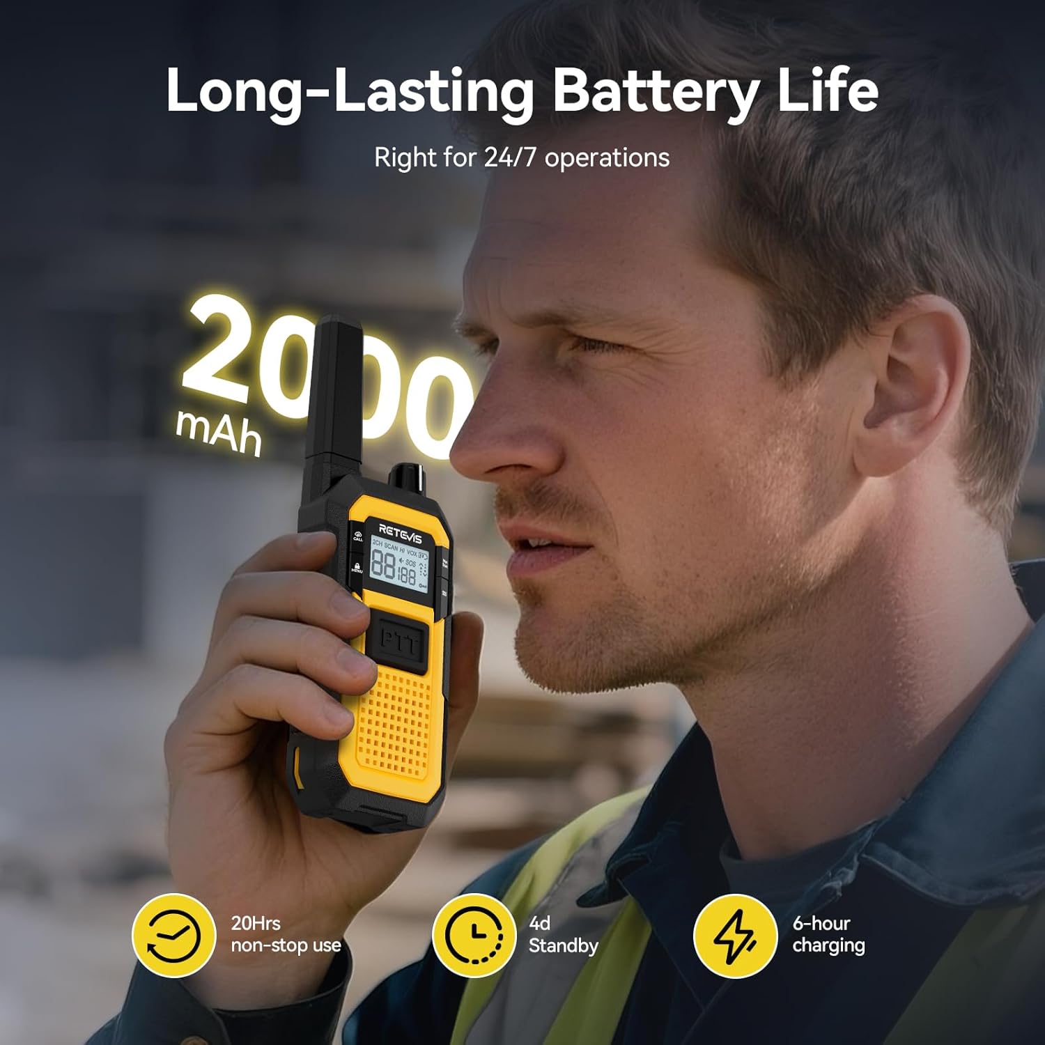 Retevis RB48 Walkie Talkies for Adults, Heavy Duty 2 Way Radios Long Range with 10-Way Charger, IP67 Waterproof, Shock Resistant, Dual PTT, for Jobsite Construction (10 Pack) thumbnail