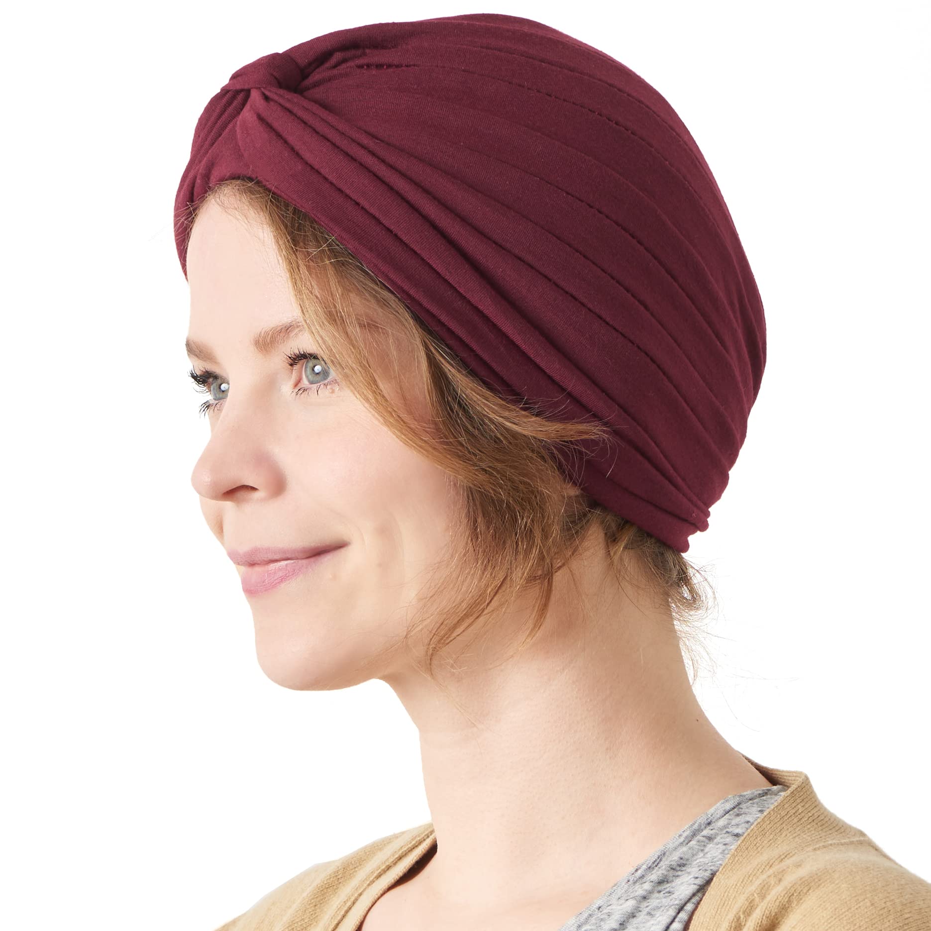 CHARM Women Cotton Fashion Turban - Chemo Hair Wrap Summer Beanie Fortune Teller Burgundy