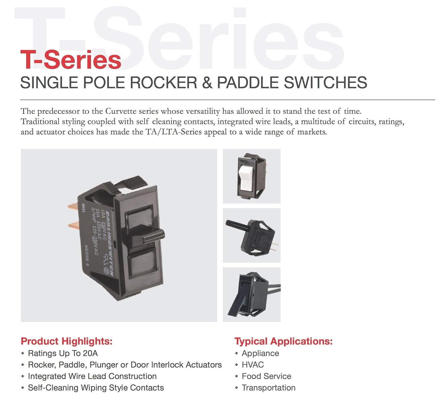 Carling Technologies Rocker Switches TA201-TB-B,(Pack of 2) SPST ON-None-Off BLK