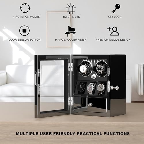 Miniatura 4 de DUKWIN Enrollador de reloj para relojes automáticos 468, enrolladores con cerradura con soportes para relojes y almacenamiento de joyas, motor súper